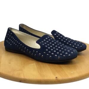 Fsny Casual Studded Suede Round Toe Slip On Comfort Blue Flat Shoe Women's 7.5